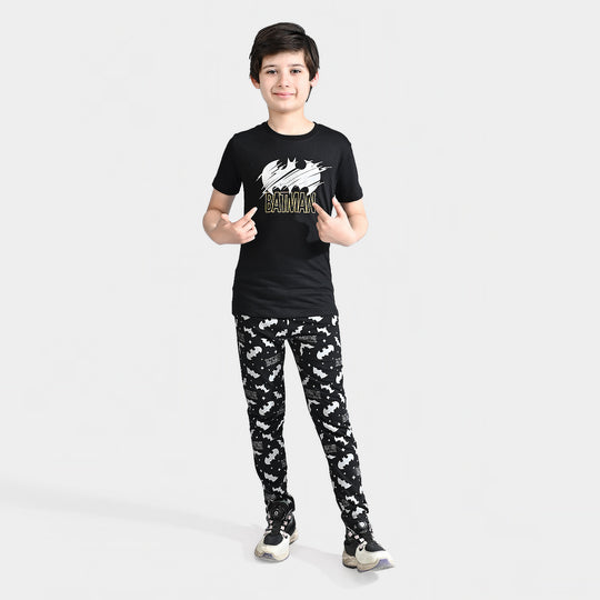 Boys Poly Cotton Jersey Knitted Nightwear-Jet Black