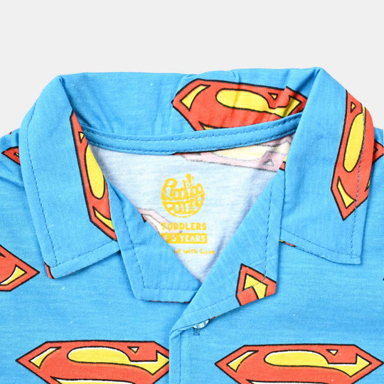 Boys Poly Cotton Jersey Knitted NightWear-Blue