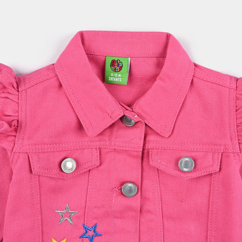 Infant Girls Denim rigid Woven Jacket Unicorn-Candy Pink