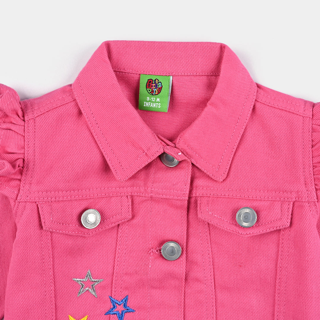 Infant Girls Denim rigid Woven Jacket Unicorn-Candy Pink