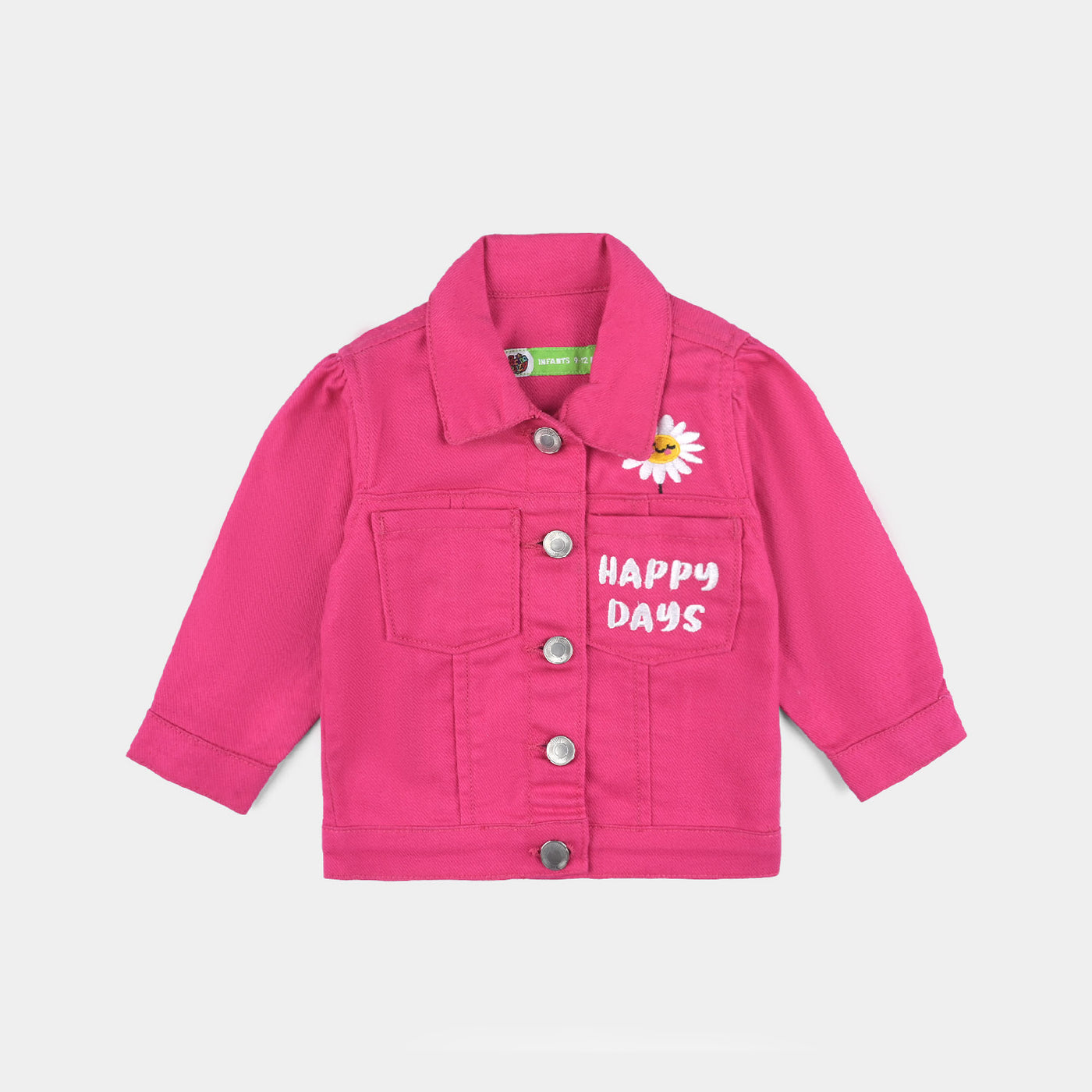 Infant Girls Denim rigid Woven Jacket Happy Day-Shocking Pink