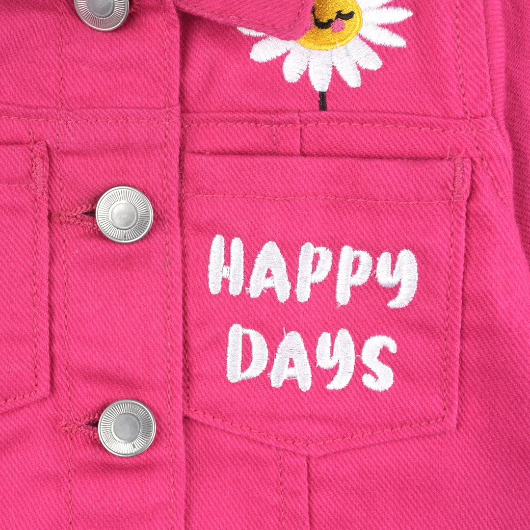 Infant Girls Denim rigid Woven Jacket Happy Day-Shocking Pink