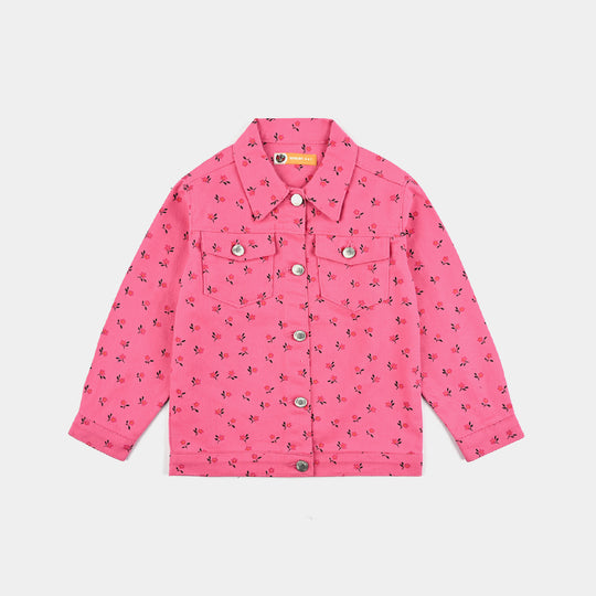 Girls Denim rigid Woven Jacket Floral-Hot Pink