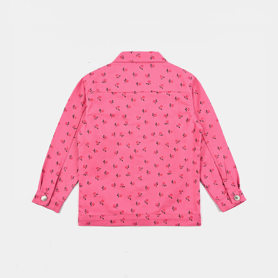 Girls Denim rigid Woven Jacket Floral-Hot Pink