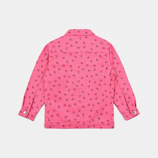 Girls Denim rigid Woven Jacket Floral-Hot Pink