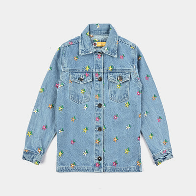 Girls Denim rigid Woven Jacket Flower-LT.Blue