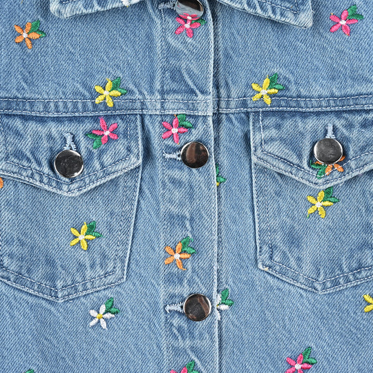 Girls Denim rigid Woven Jacket Flower-LT.Blue