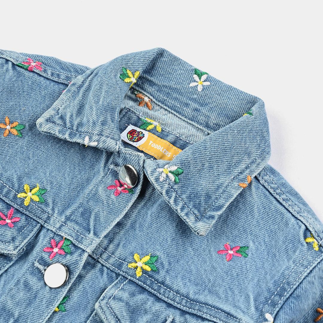 Girls Denim rigid Woven Jacket Flower-LT.Blue