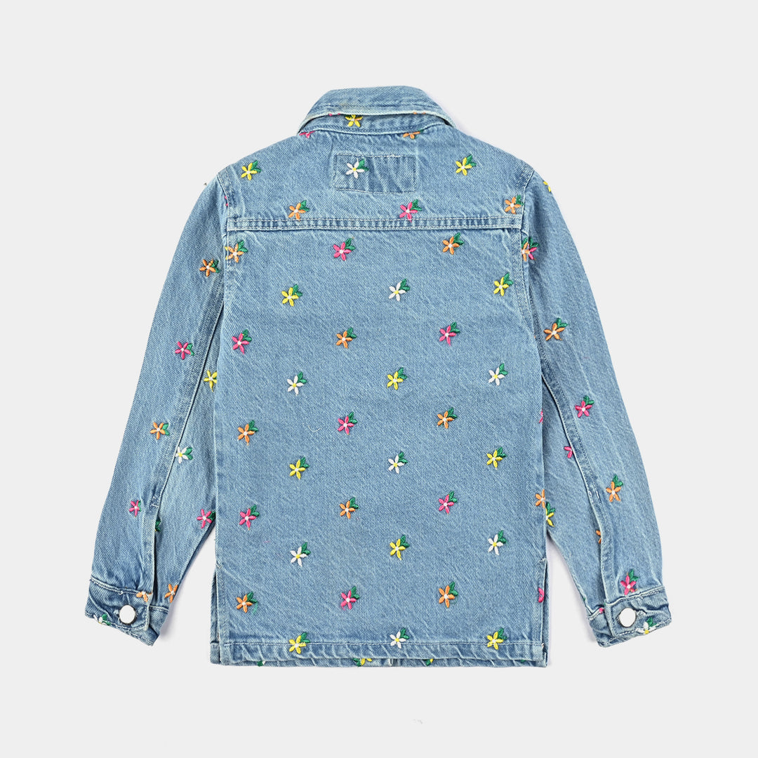 Girls Denim rigid Woven Jacket Flower-LT.Blue