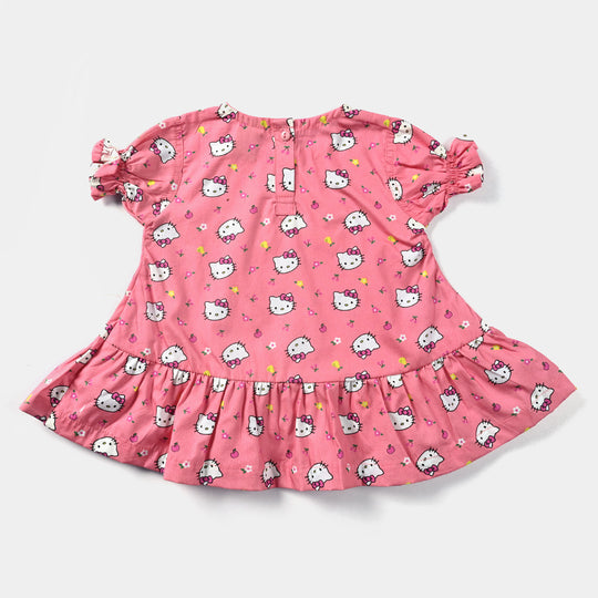 Infant Girls Cotton Poplin Casual Frock-Pink