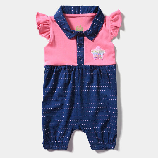 Infant Girls Cotton Jersey Knitted Romper-Navy Peony