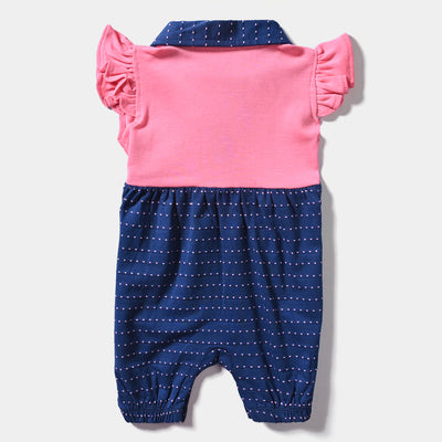 Infant Girls Cotton Jersey Knitted Romper-Navy Peony