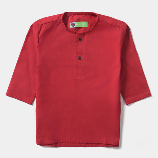 Infant Boys Cotton Poplin Basic Kurta-Reddish