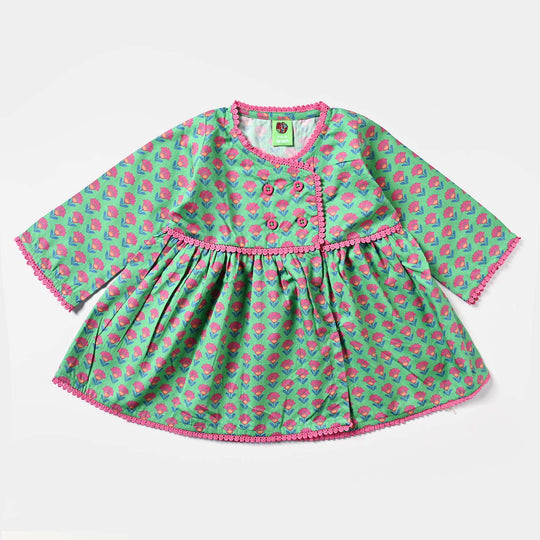 Infant Girls Cotton Poplin Printed 2Pcs Suit-Green