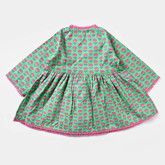 Infant Girls Cotton Poplin Printed 2Pcs Suit-Green