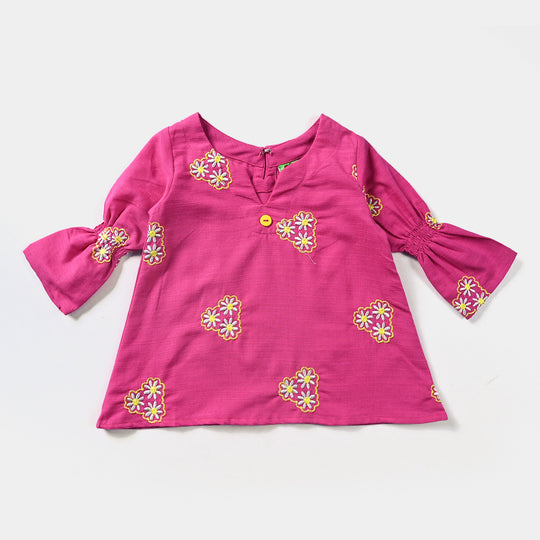 Infant Girls Cotton Slub Emb Top Pink Daisy-P.Peacock