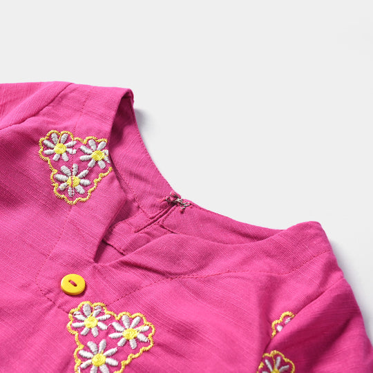 Infant Girls Cotton Slub Emb Top Pink Daisy-P.Peacock