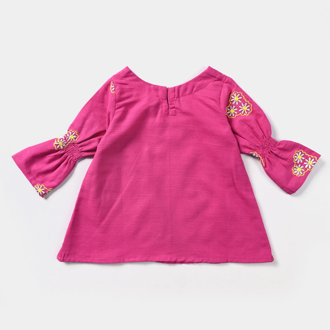 Infant Girls Cotton Slub Emb Top Pink Daisy-P.Peacock