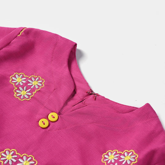 GIRLS COTTON SLUB EMB TOP PINK DAISY-P.PEACOCK