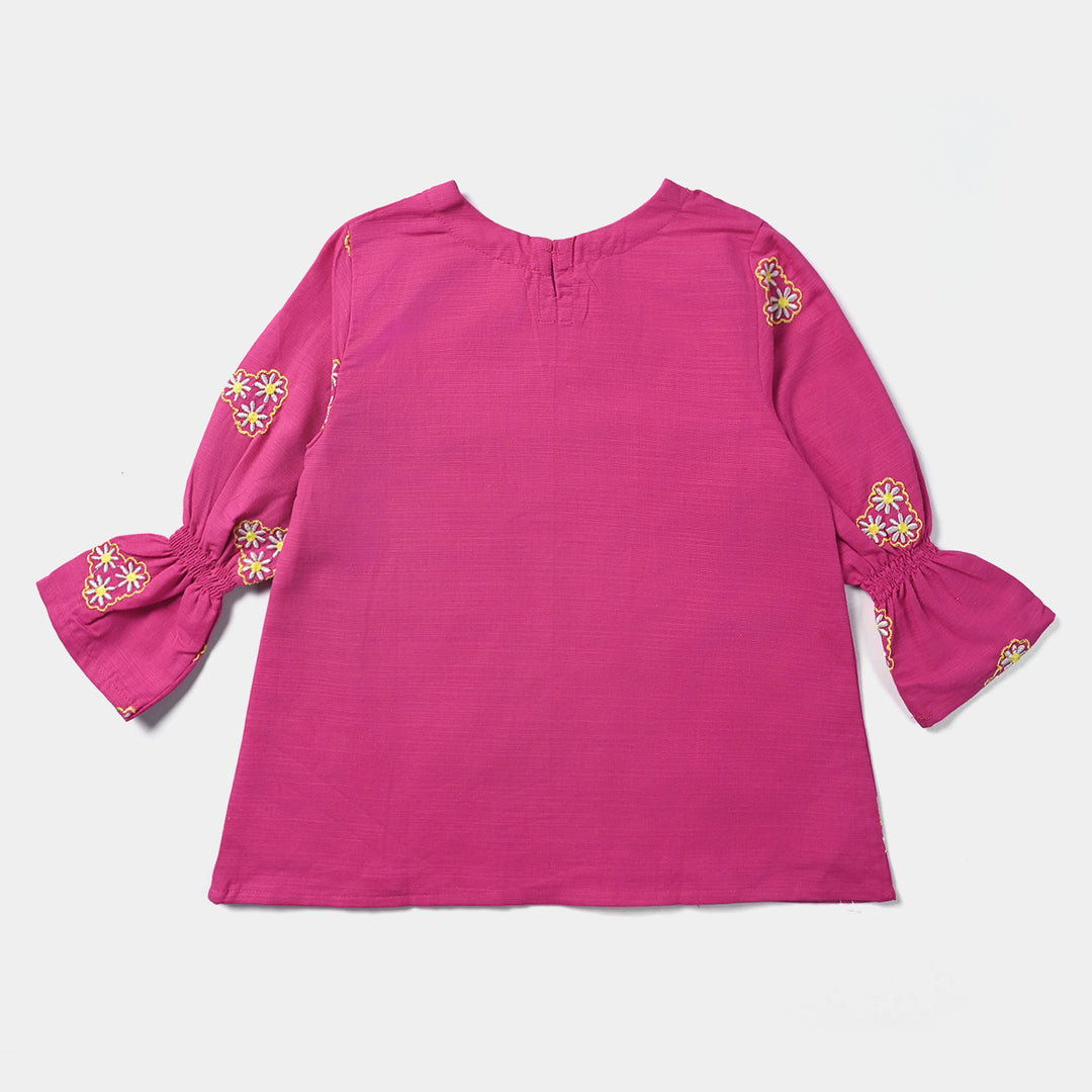 GIRLS COTTON SLUB EMB TOP PINK DAISY-P.PEACOCK