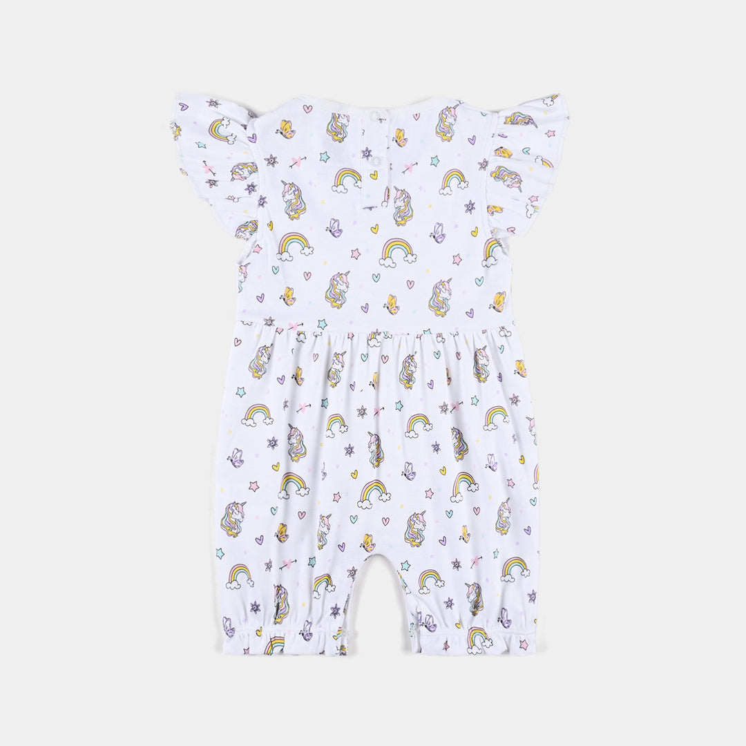 Infant Girls Cotton Interlock Knitted Romper-White