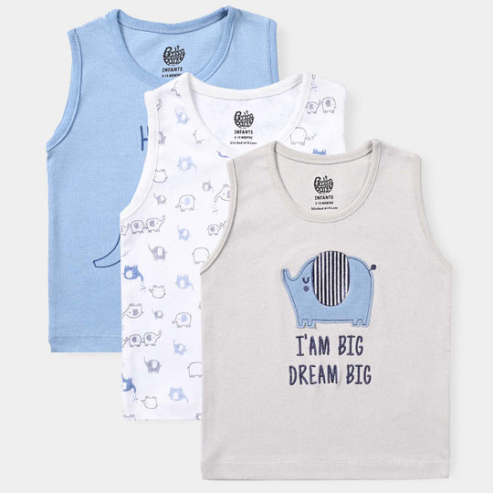 Infant Boys Cotton Interlock 3 Piece Sando Set-mIX