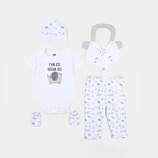 Infant Boys 5 Pieces Set (Romper/Pyjama/Cap/Mittens/Bib)