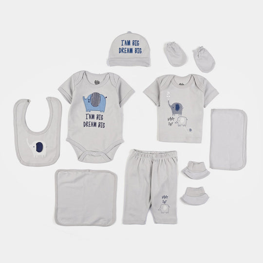 Infant Boys Cotton Interlock 9 Piece Set Elephant-G.Grey