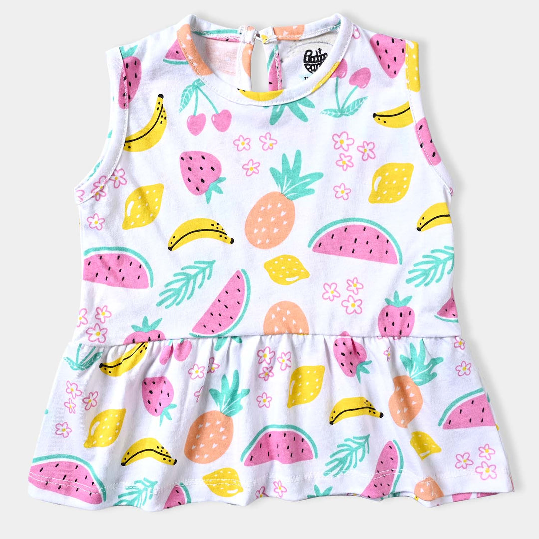 Infant Girls Cotton Jersey Knitted Frock Fruits-Printed