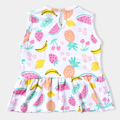 Infant Girls Cotton Jersey Knitted Frock Fruits-Printed