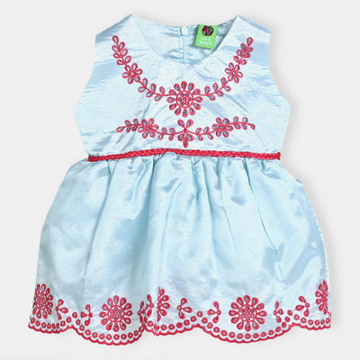 Infant Girls Poly Satin Fancy Frock Beauty-LT.Blue