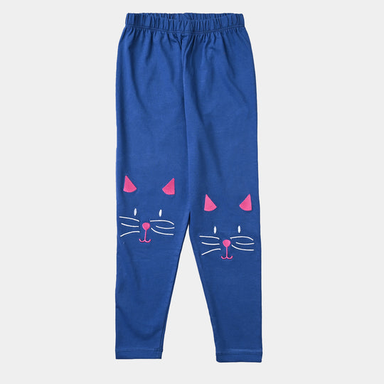 Girls Lycra Jersey Embrioded Tights Meow-Navy Peony