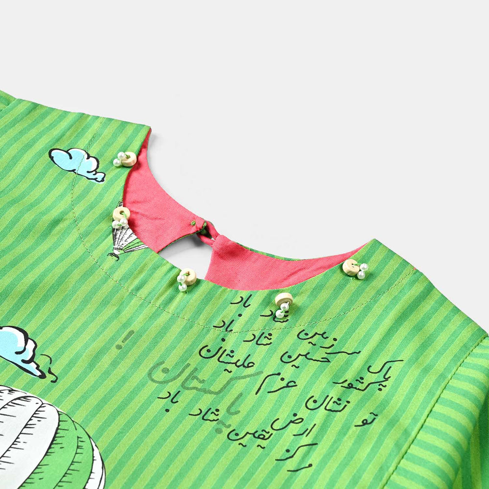 Girls Cotton Poplin IND Kurti Uraan-Green