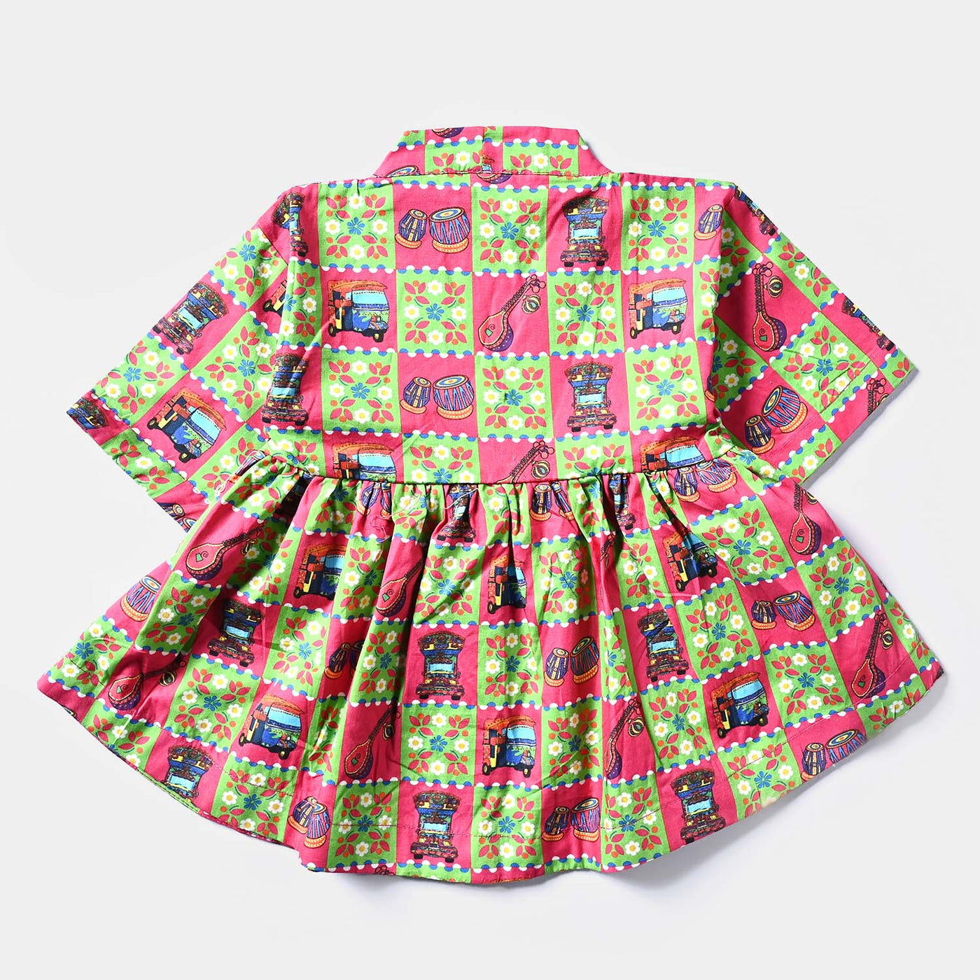 Infant Girls Cotton Poplin IND kurti Hamari Sawari-Green