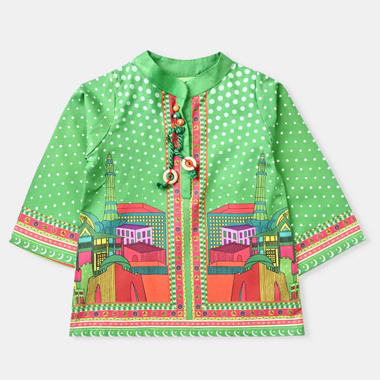 Infant Girls Cotton Poplin IND Top Retro-Green