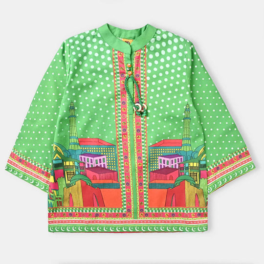 Girls Cotton Poplin IND Top Retro-Green