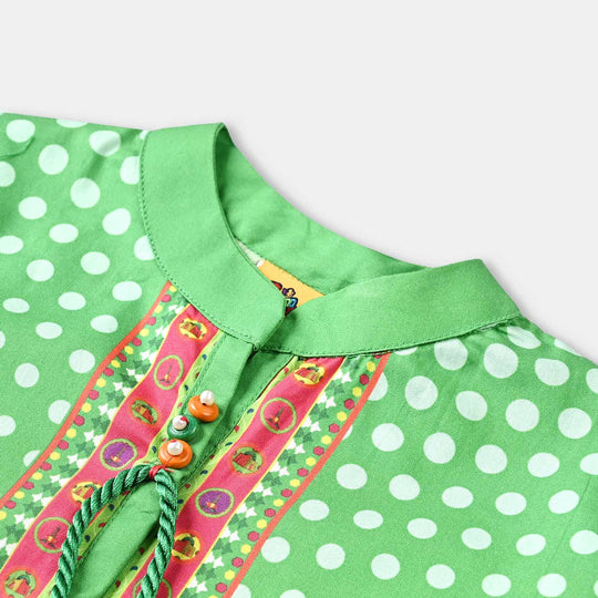 Girls Cotton Poplin IND Top Retro-Green