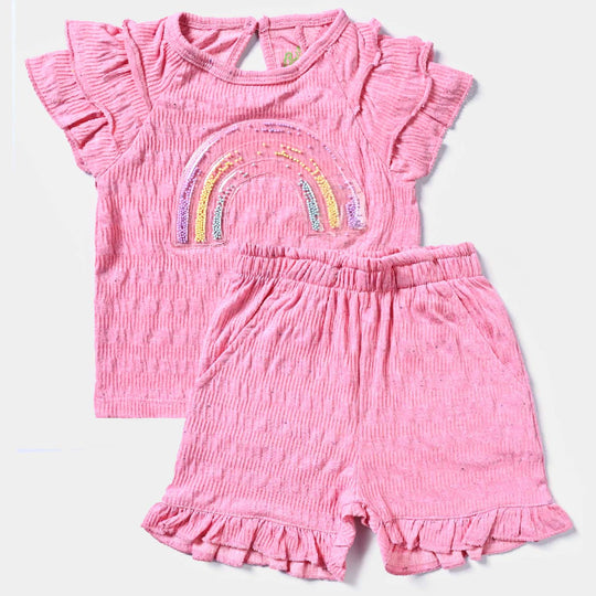 Infant Girls Cotton Interlock 2 Piece Set-Pink