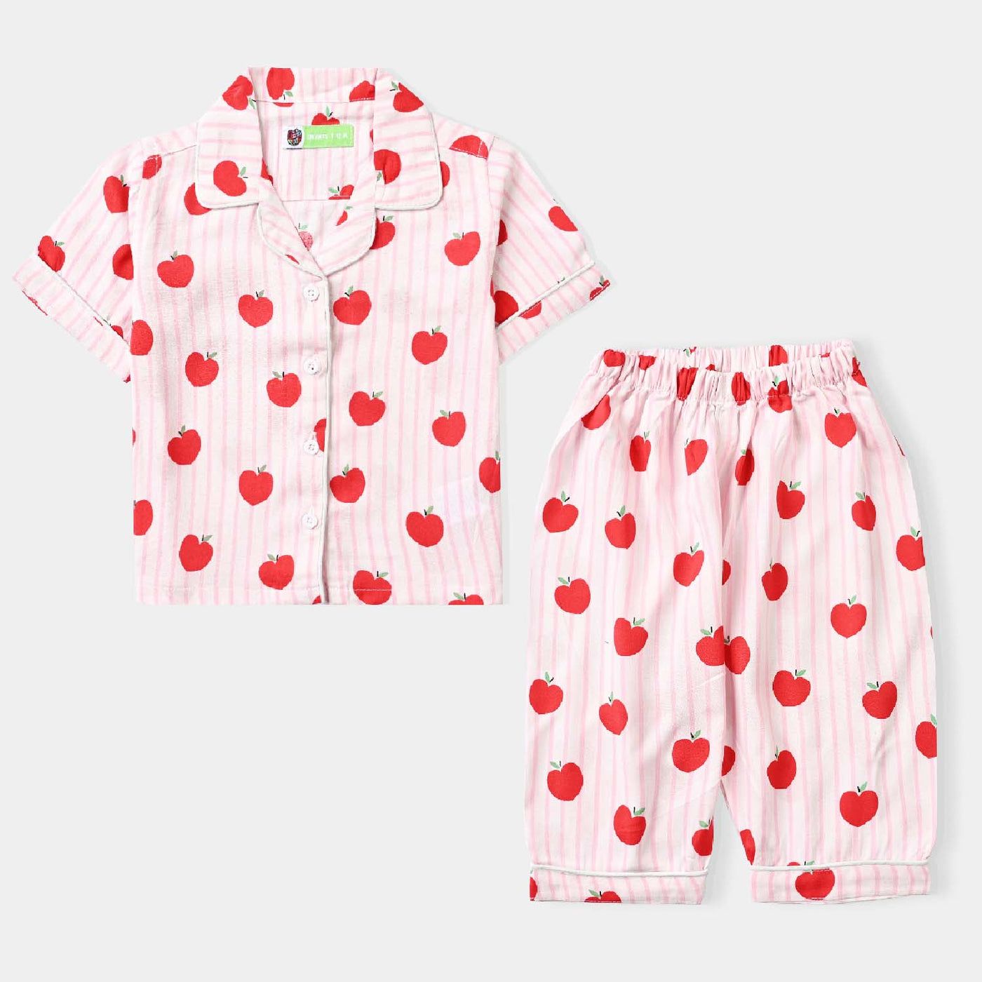 Infant Girls Poly Cotton Woven Night Suit-Cherry