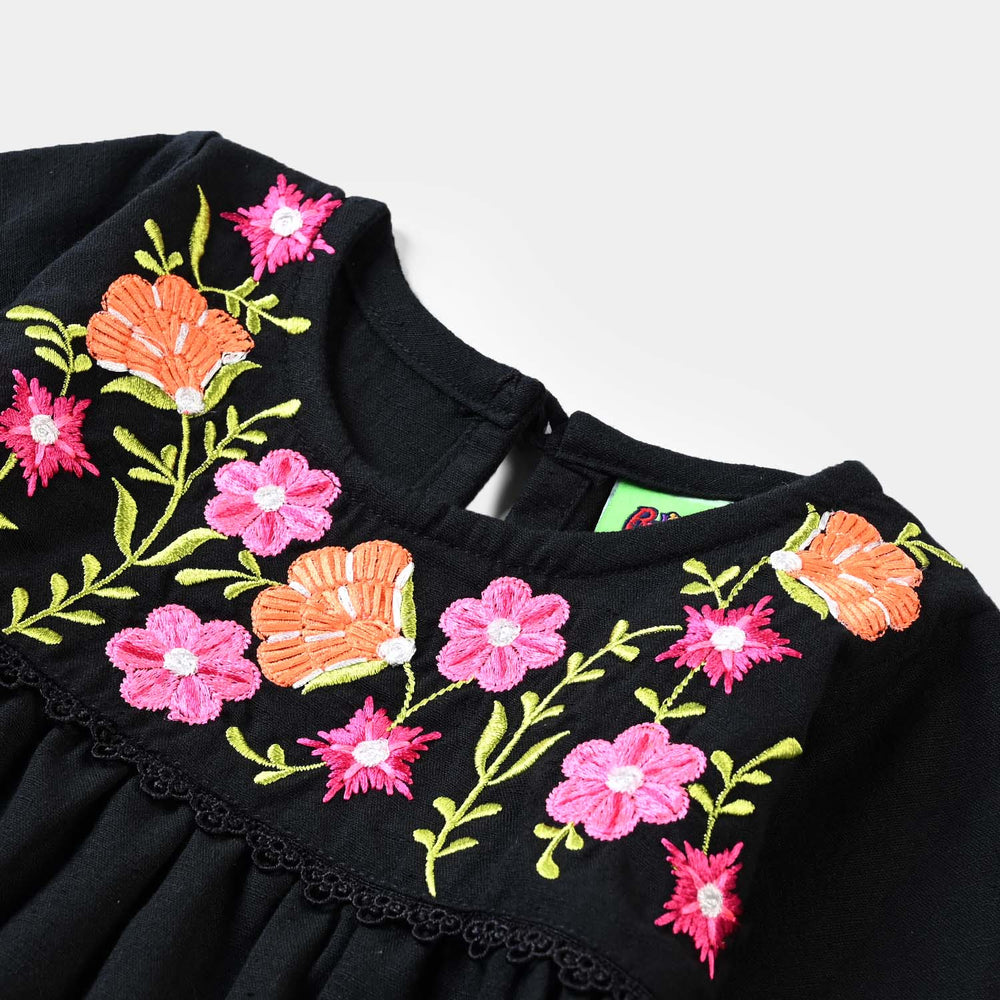 Infant Girls CVC EMB Kurti Little Garden-BLACK