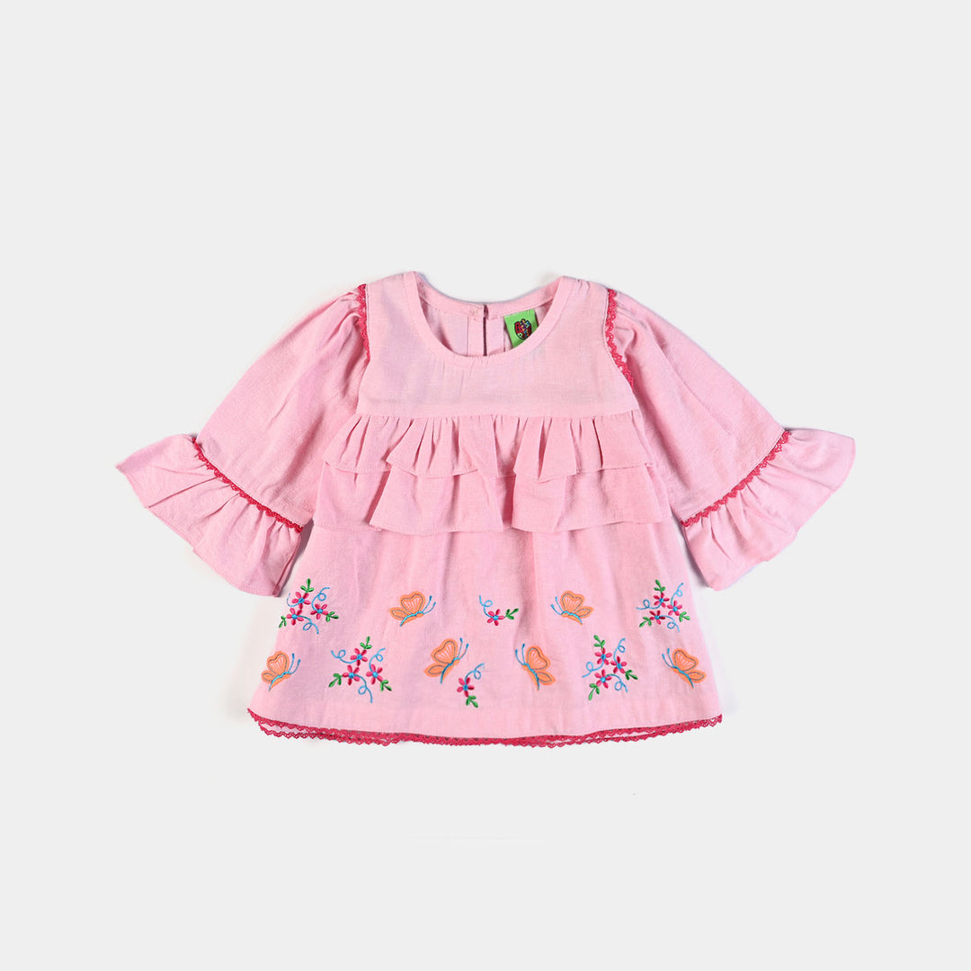 Infant Girls EMB Kurti Little Butterfly -Baby Pink