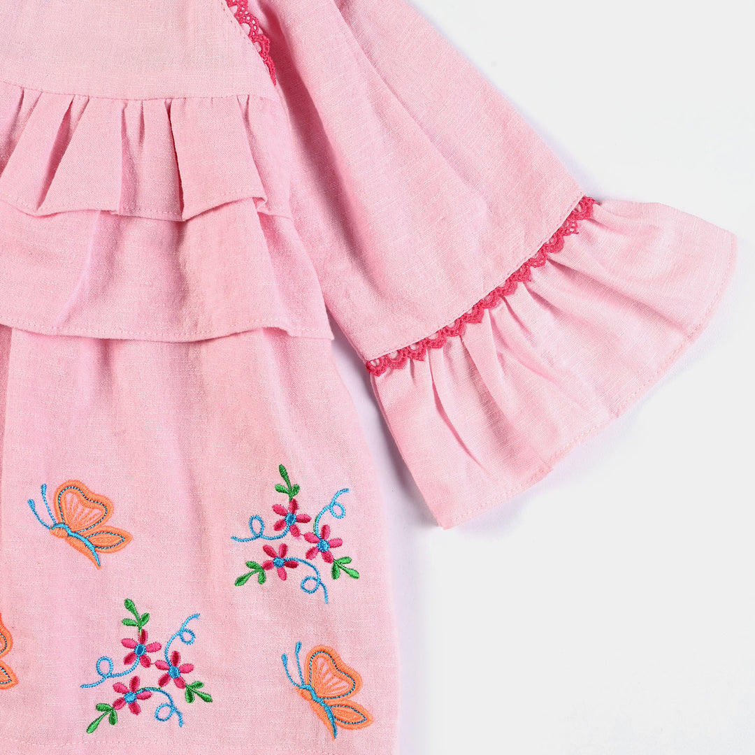 Infant Girls EMB Kurti Little Butterfly -Baby Pink