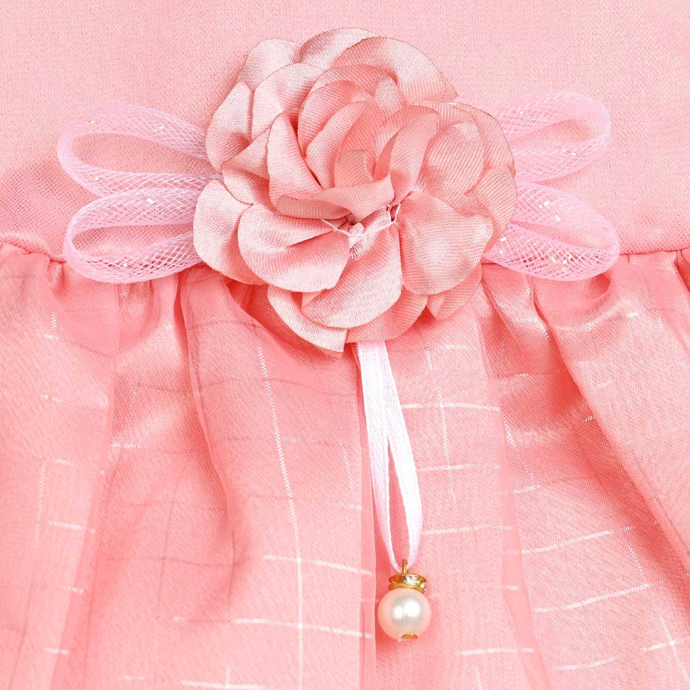 Infant Girls Poly Satin Fancy Frock Little Girl-Pink