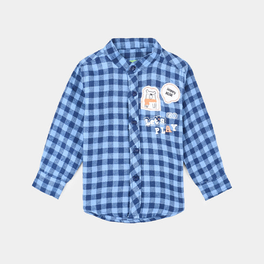 Infant Boys Flannel Basic Casual Shirt (Happy Bear)-Blue