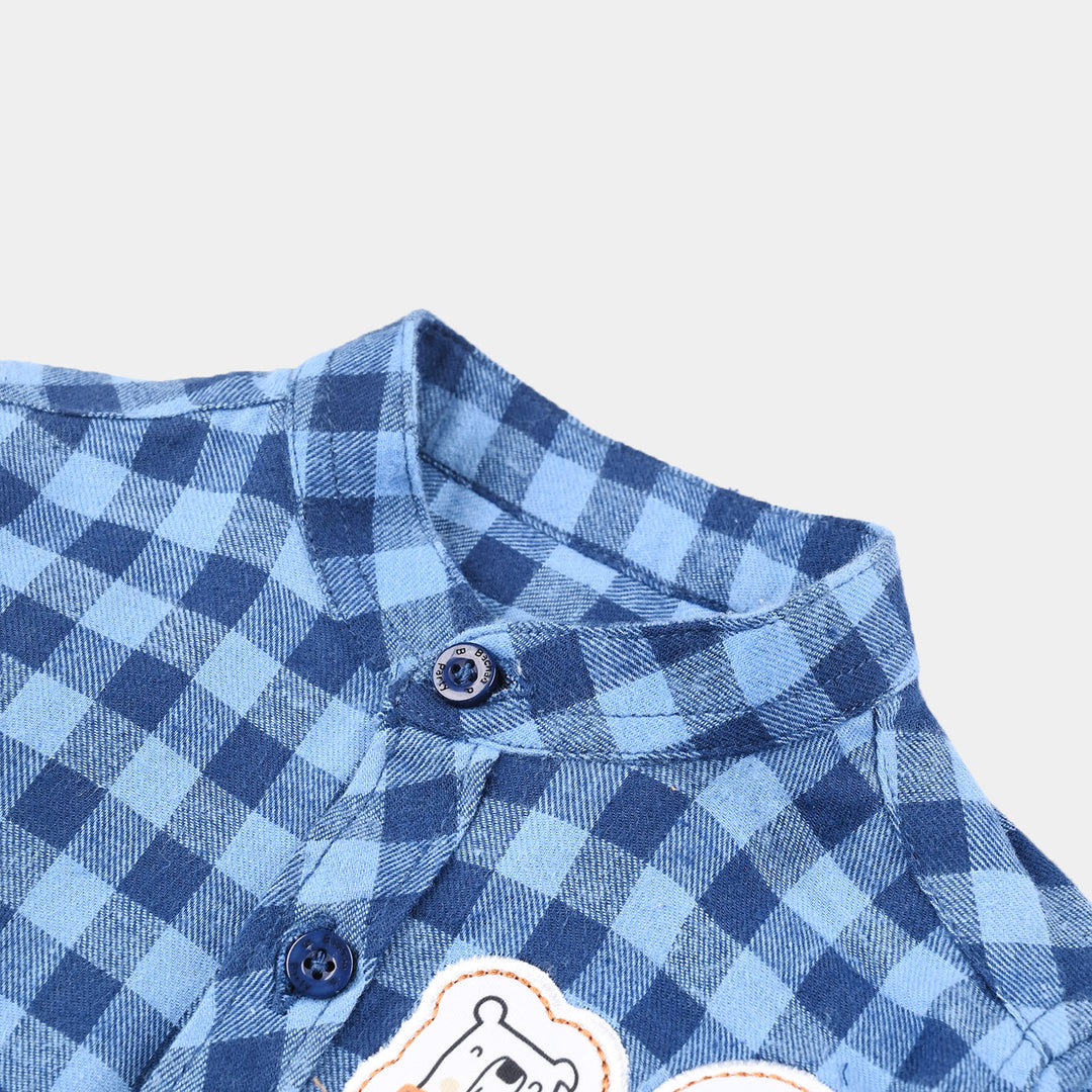 Infant Boys Flannel Basic Casual Shirt (Happy Bear)-Blue