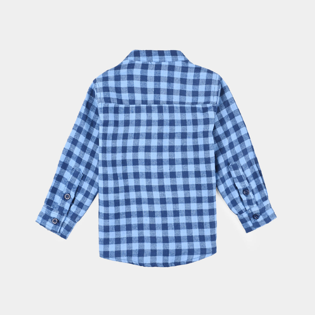 Infant Boys Flannel Basic Casual Shirt (Happy Bear)-Blue