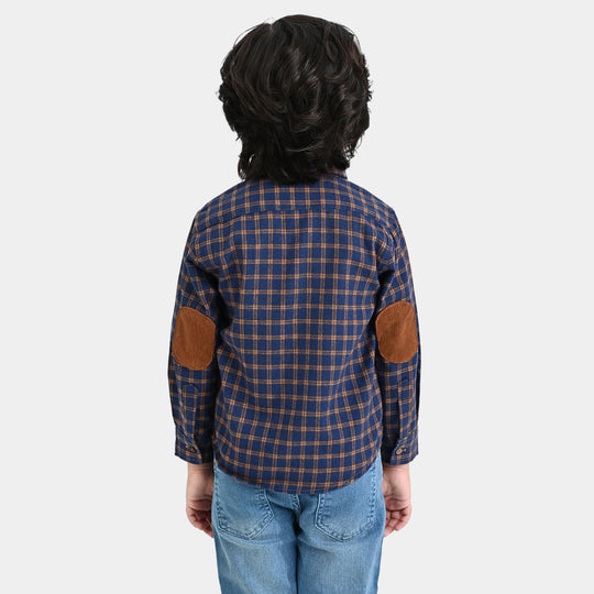 Boys Flannel Casual Shirt F/S (Contrast Patch)-NAVY