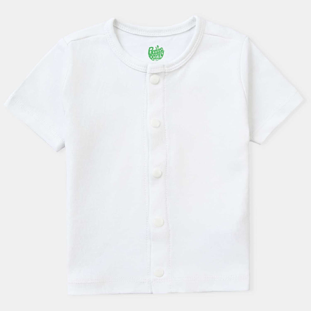 Infant Boys Cotton Interlock Front Open T-Shirt-White