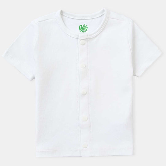 Infant Boys Cotton Interlock Front Open T-Shirt-White