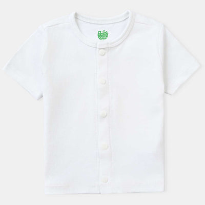 Infant Boys Cotton Interlock Front Open T-Shirt-White